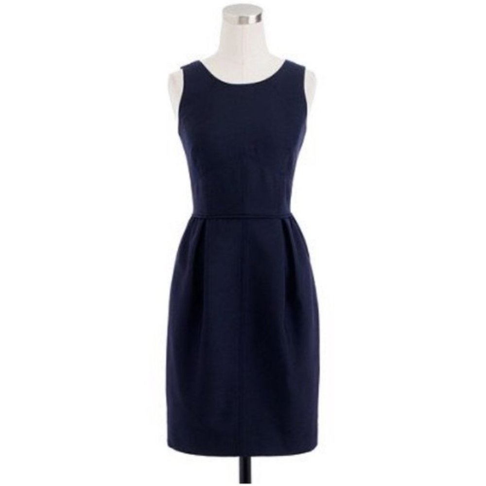 J. Crew Wool Silk Allie Modern Dress Navy Blue 12